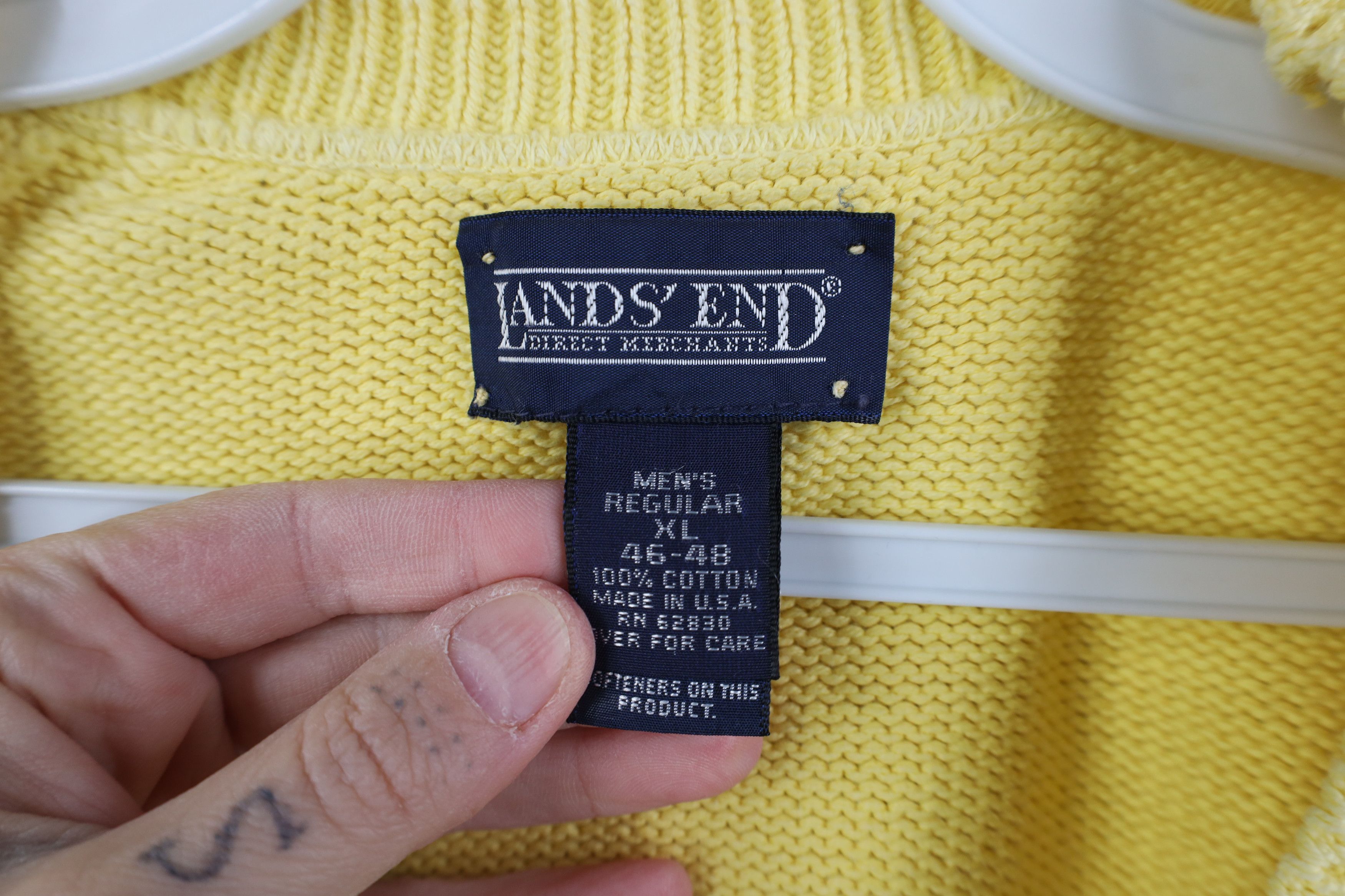 Lands' End Vintage 90s Lands End Cotton Knit V-Neck Sweater Yellow USA Size US XL / EU 56 / 4 - 4 Thumbnail