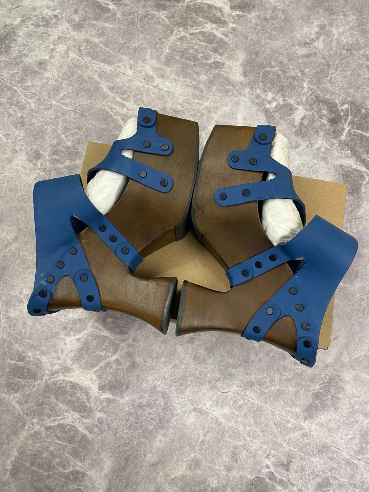 Eckhaus Latta Ugg x Eckhaus Latta Wooden Platform Clogs Blue Leather Upper Size US 10 / IT 40 - 6 Thumbnail