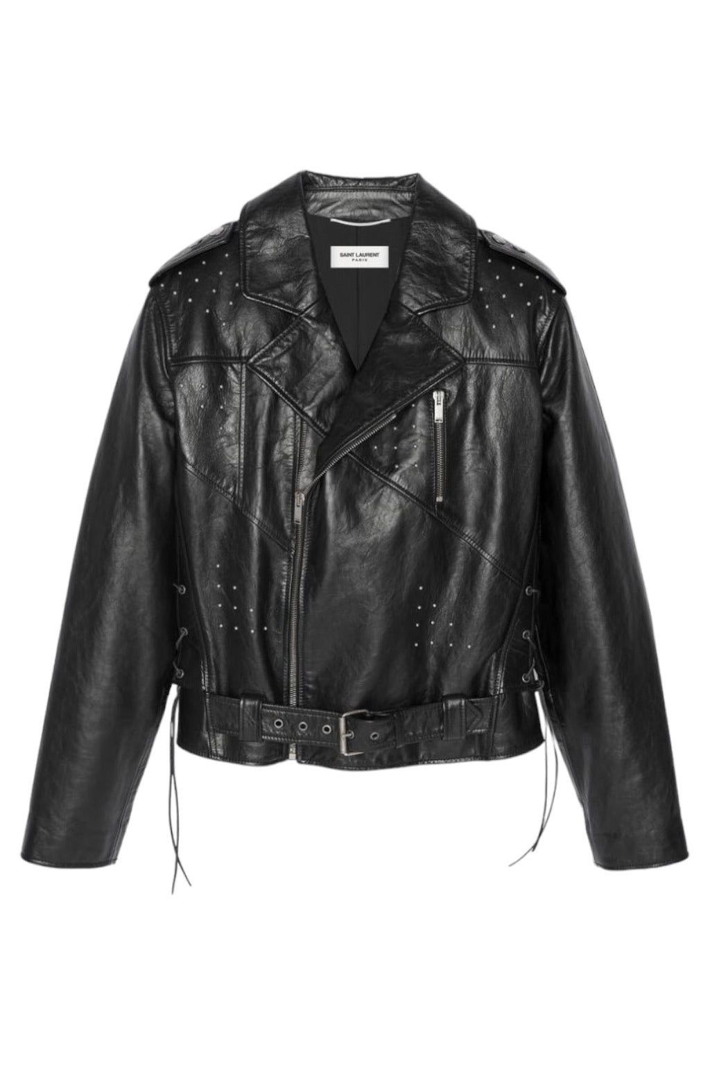 image of Saint Laurent Paris Saint Laurent Aged Leather Studs Leather Jacket in Black, Men's (Size Large)