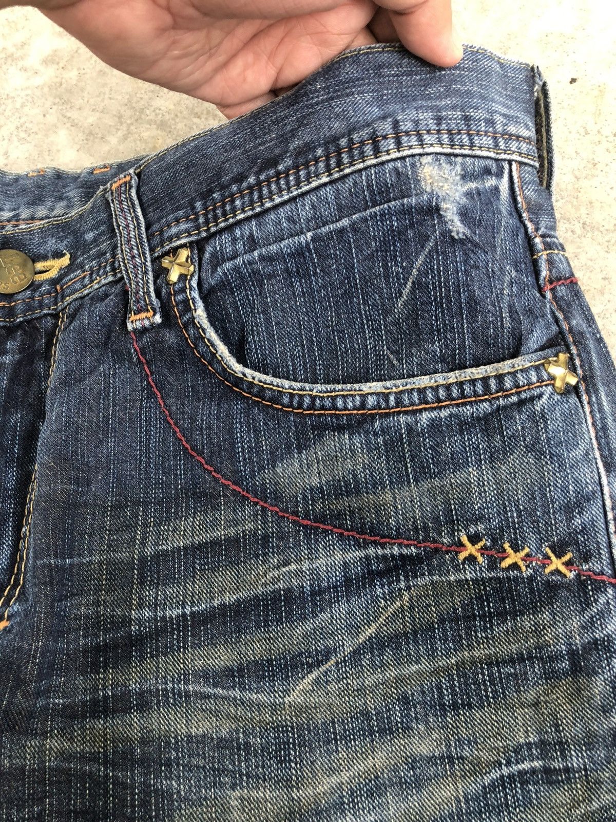 If Six Was Nine Japanese Lee Flared Jeans Distressed Denim Size US 34 / EU 50 - 18 Thumbnail