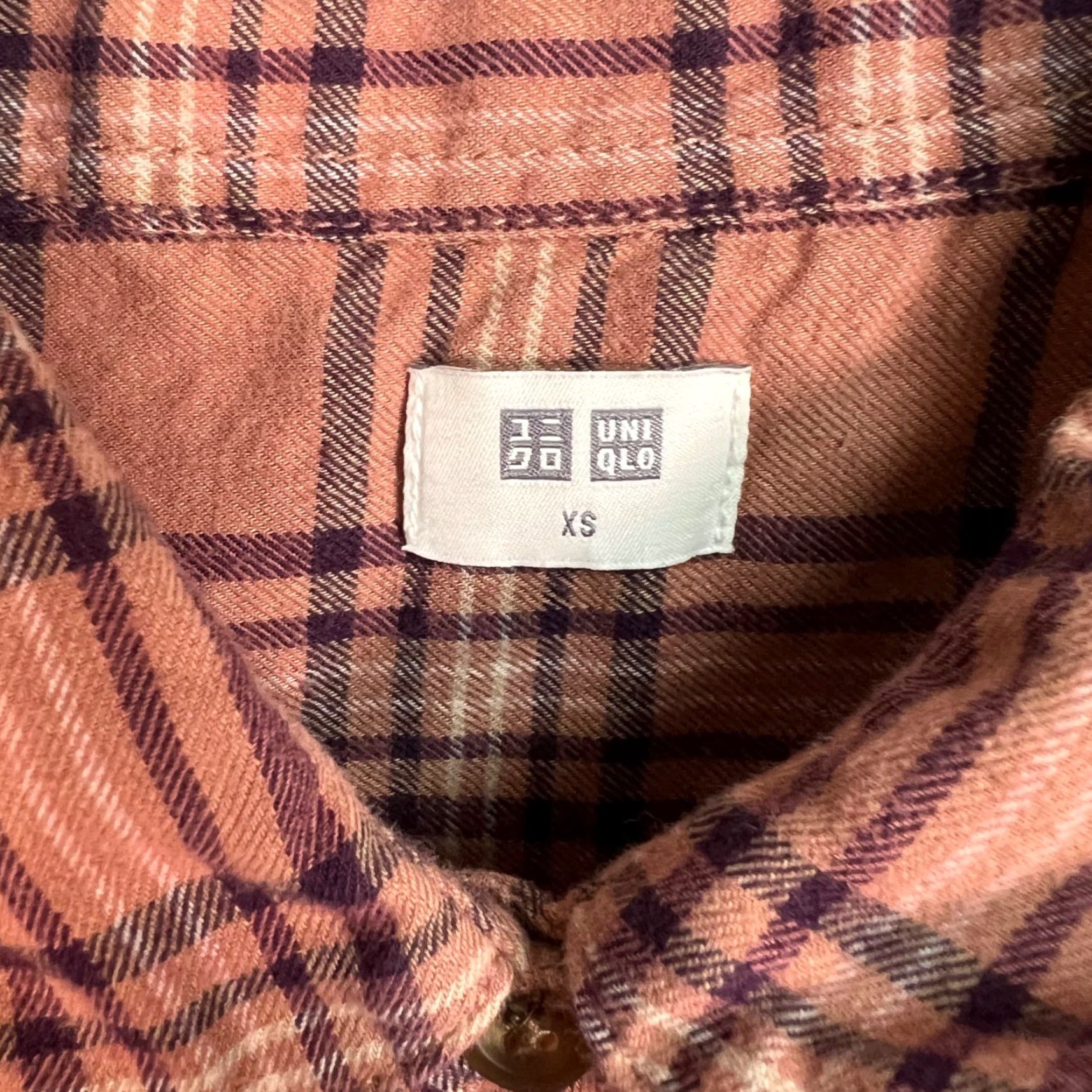 Uniqlo Uniqlo Womens XS Button-Up Shirt Flannel Plaid Brown & Purple 100% Cotton Size XS / US 0-2 / IT 36-38 - 3 Thumbnail
