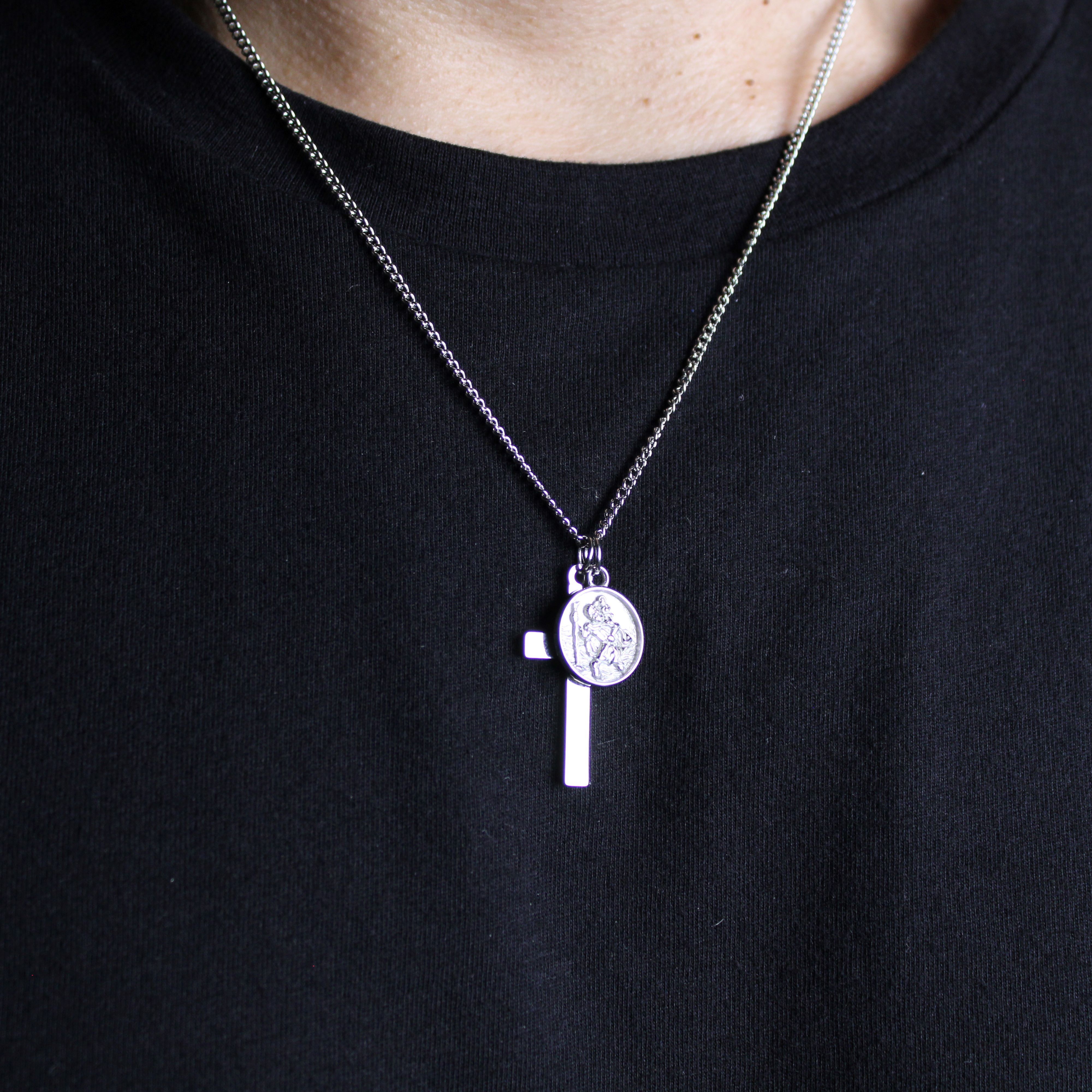 Jewelry Silver Cross & Saint Christopher Pendant Set Size ONE SIZE - 2 Thumbnail