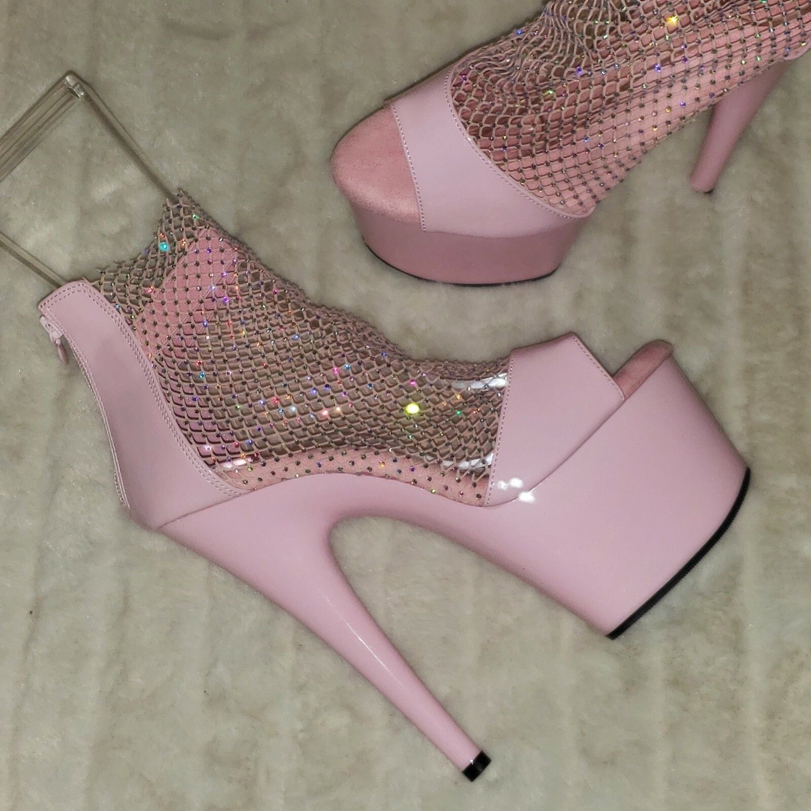 Other Adore 765RM Baby Pink Rhinestone Mesh Platform Sandals 7" Hi Size US 10 / IT 40 - 7 Thumbnail