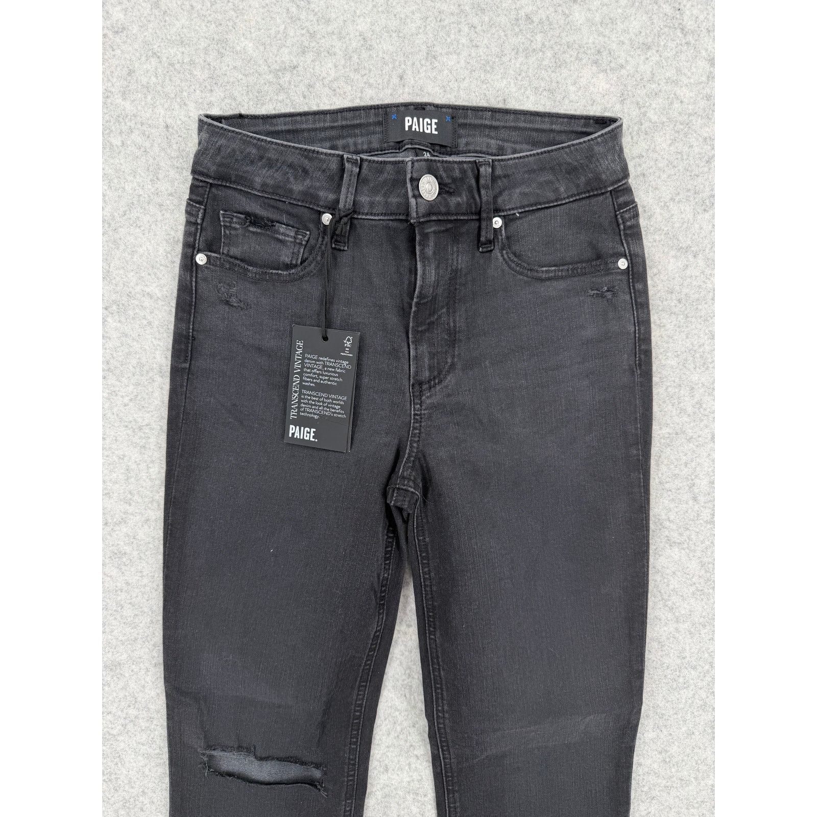 Paige NWT Paige Cindy Transcend Destructed High Rise Straight Jean Size 24" / US 00 / IT 34 - 3 Thumbnail
