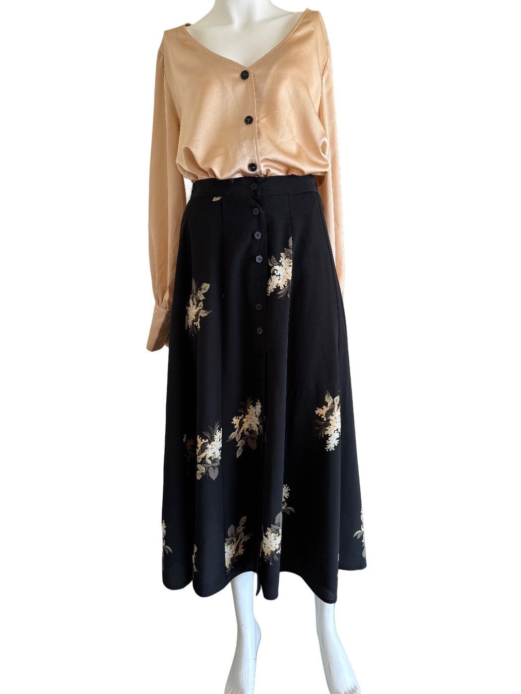 Vintage Rafaella 8 women’s high waisted maxi skirt black cream Size 30" / US 8 / IT 44 - 1 Thumbnail