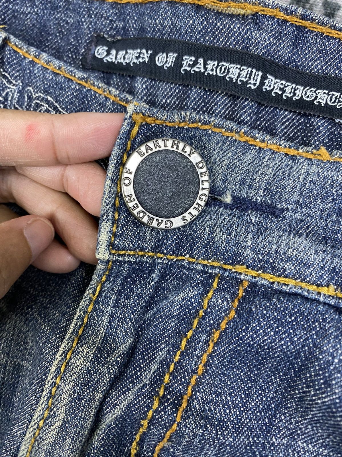 If Six Was Nine FLARED Garden Of Earthly Delights Distressed Denim Jeans Size US 33 - 10 Thumbnail