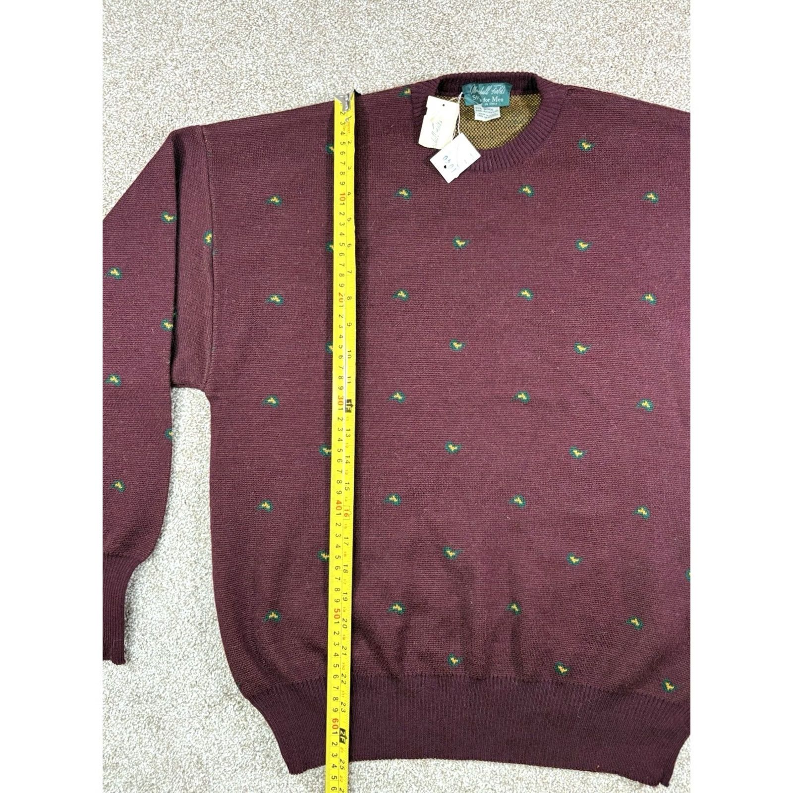 Vintage VINTAGE Marshall Field’s Men’s Wool Sweater Burgundy Geometric Crew Neck L Regular Knit Italy 90s Retro Preppy Pullover Mens Size US L / EU 52-54 / 3 - 7 Thumbnail