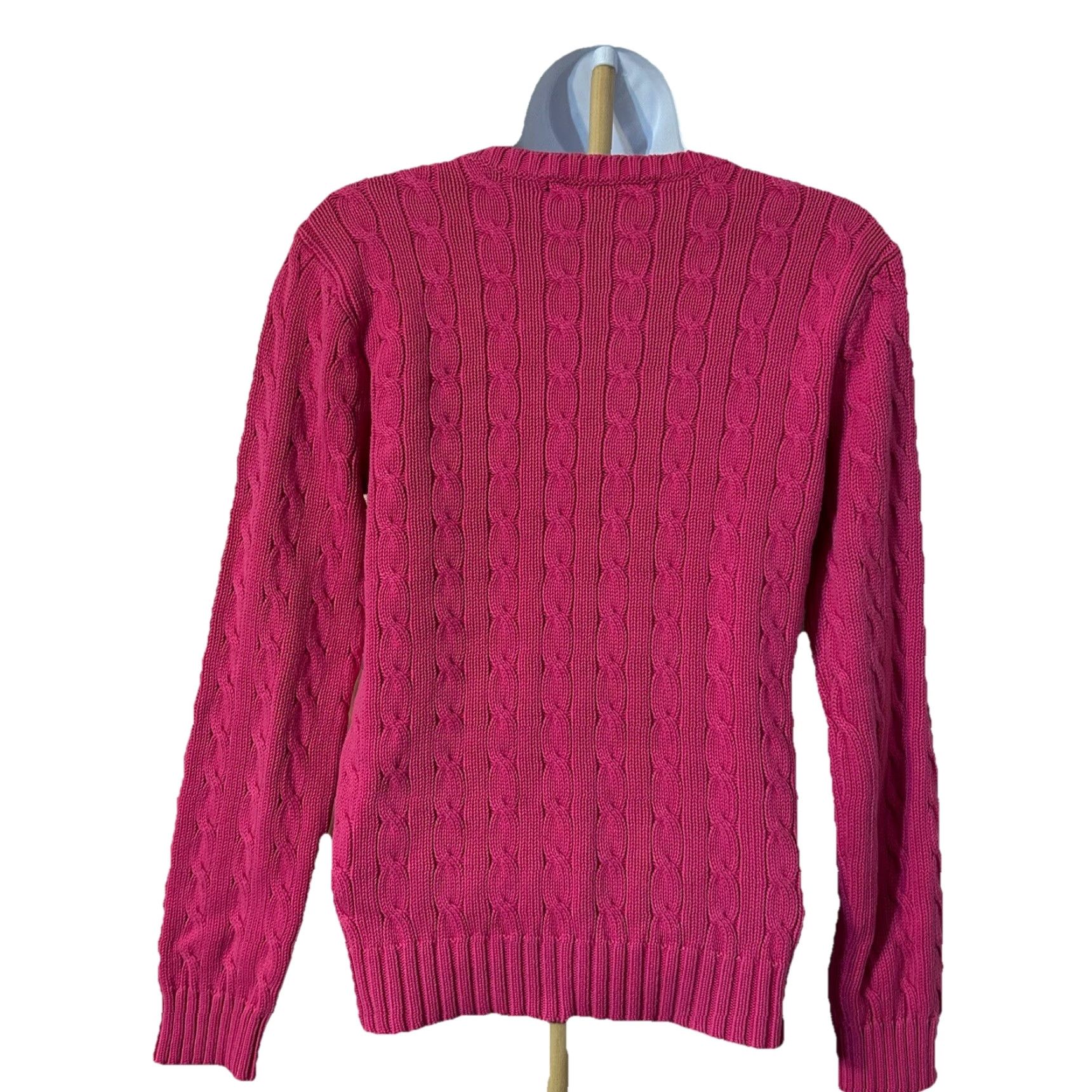 Polo Ralph Lauren Ralph Lauren Sport V-Neck Sweater Pink Women Medium Cable-Knit Cotton Pullover Knit Wool? Size M / US 6-8 / IT 42-44 - 2 Thumbnail
