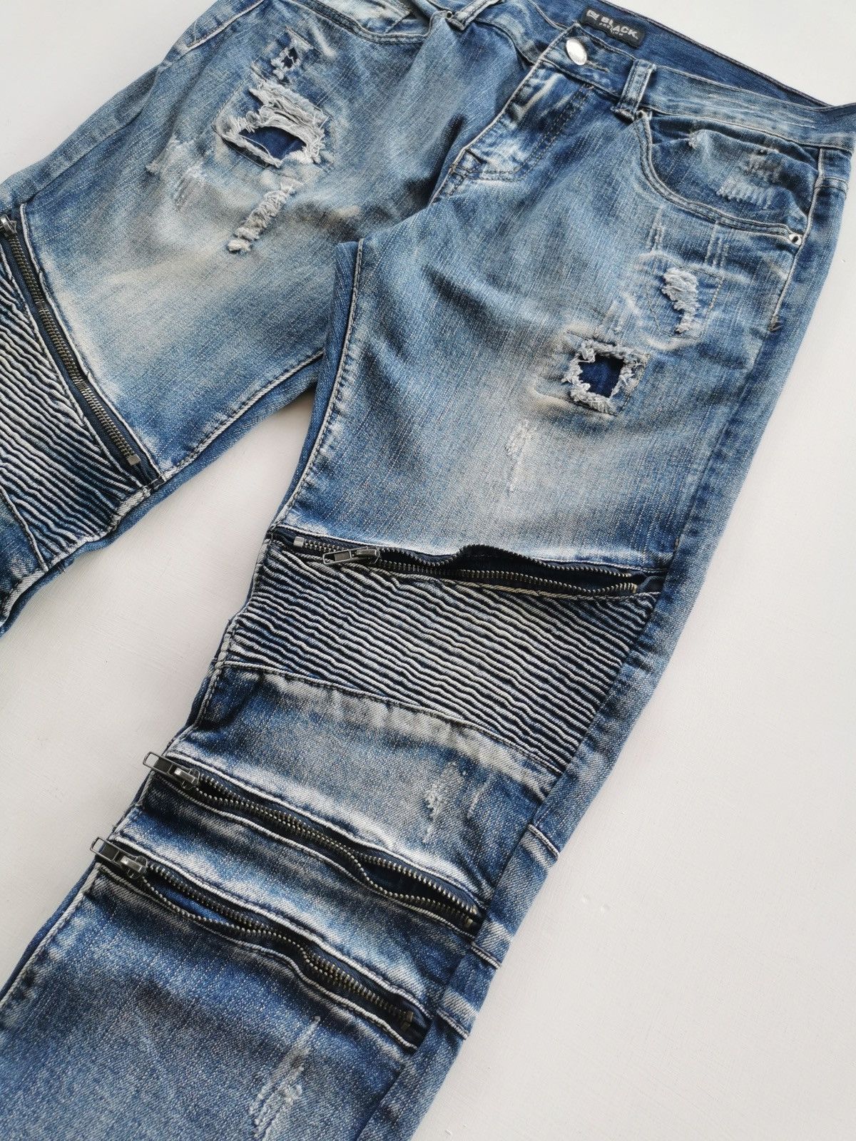 Seditionaries Black Premium Distressed Zipper Biker Denim Size US 32 / EU 48 - 3 Thumbnail