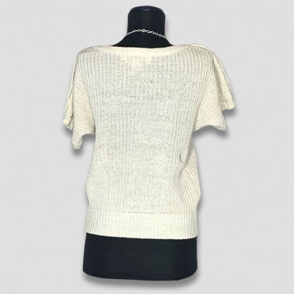 Vintage Y2K Chaus Chunky Knit Blouse Short Sleeves Cotton Cream sz S Size XS / US 0-2 / IT 36-38 - 2 Thumbnail