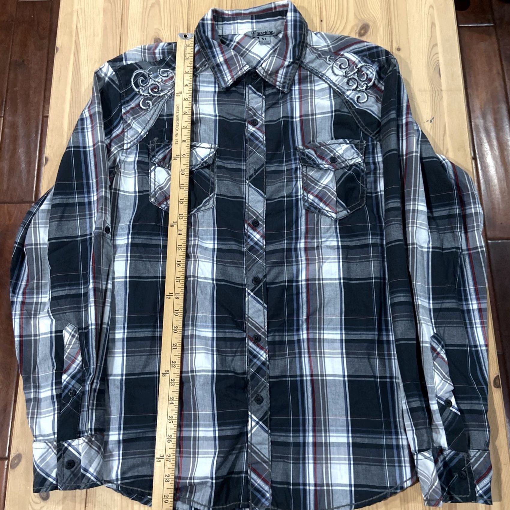 Toy Machine Machine Shirt XL Black Plaid Button Embroidery Crest Logo Script Hip Hop Y2K Men Long Sleeve Casual Button-Up Collared Cotton Woven Embroidered Size US XL / EU 56 / 4 - 4 Thumbnail