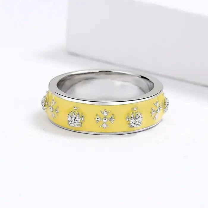 Jewelry Creative Handmade Yellow Enamel Heart Ring Size ONE SIZE - 4 Thumbnail