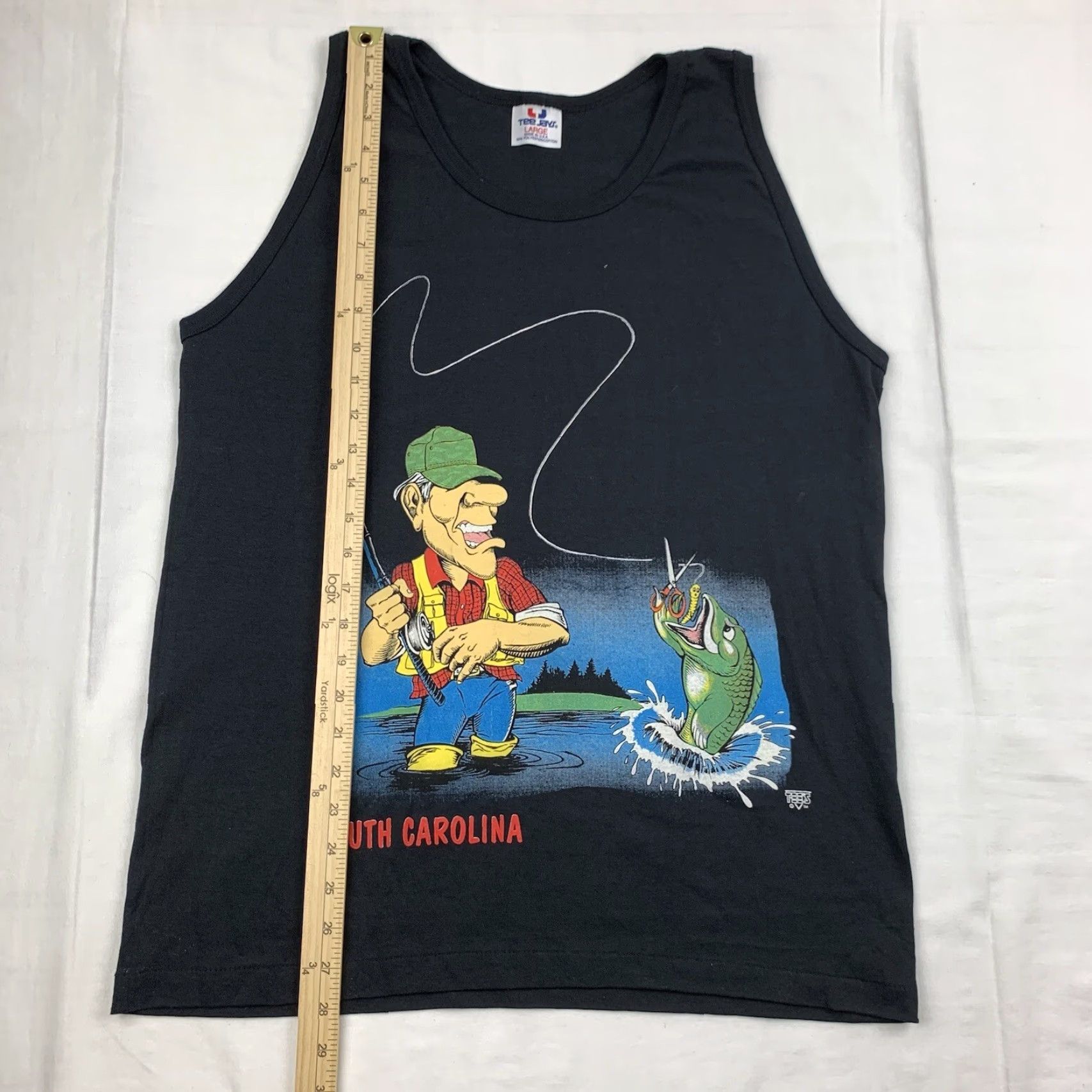 TEE JAYS VINTAGE South Carolina Fishing Tank Top Adult Large Black Outdoors Nature 90s 80s Mens Tank Top Size US L / EU 52-54 / 3 - 4 Thumbnail