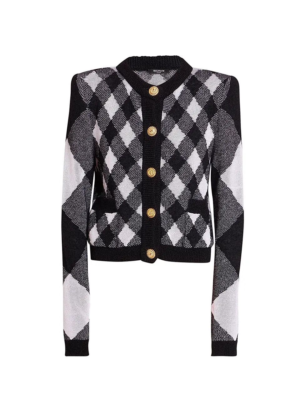 Balmain o1s1wg110825 Mixed Check Cardigan in Black Size XL / US 12-14 / IT 48-50 - 1 Thumbnail