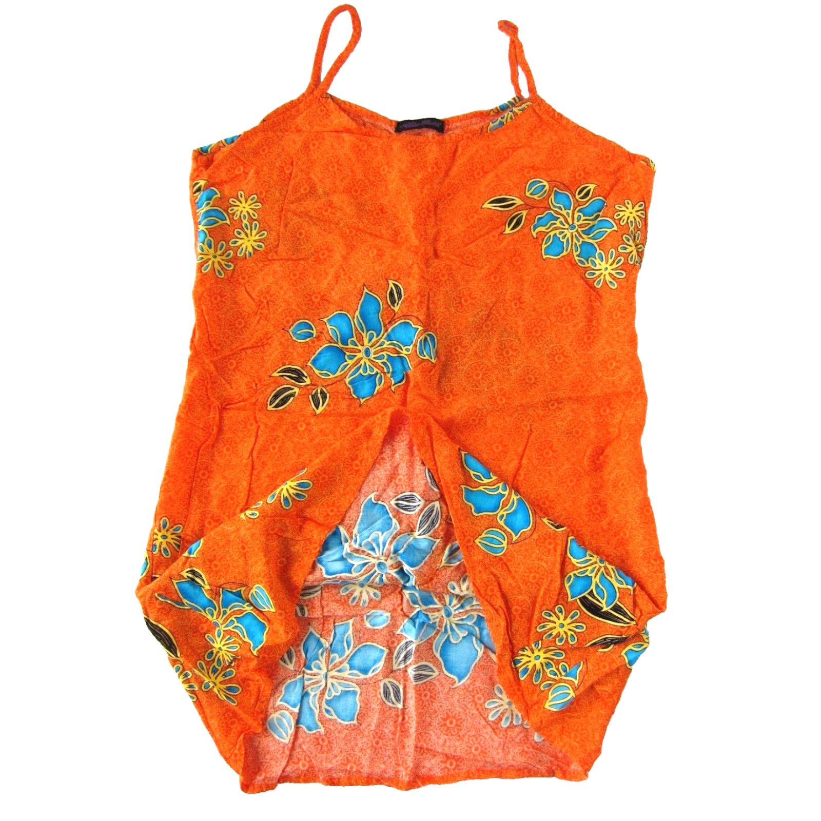Vintage Vintage Aloha Batik 100% Rayon Orange Blue Hawaiian Floral Tank Dress S-M Womens Size S / US 4 / IT 40 - 6 Thumbnail