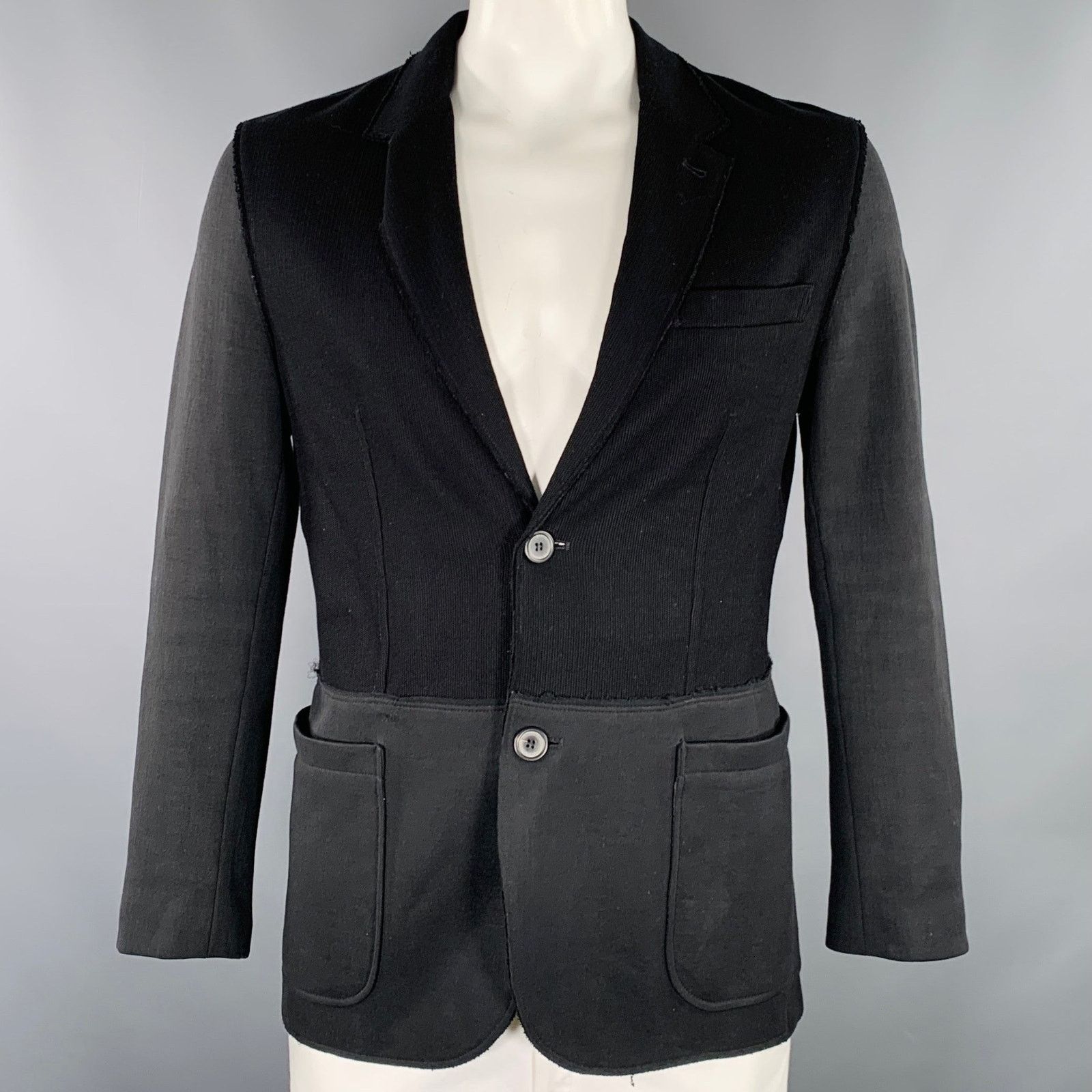 Lanvin Size 42 Black Mixed Fabrics Cotton Single breasted Jacket Size US L / EU 52-54 / 3 - 1 Thumbnail