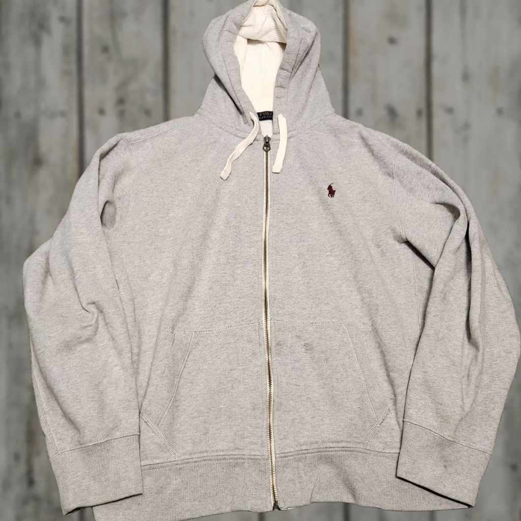 Polo Ralph Lauren Ralph Lauren Fleece Hoodie Adult XL Gray Burgundy-Pony Embroidered Zip Mens Size US XL / EU 56 / 4 - 1 Thumbnail