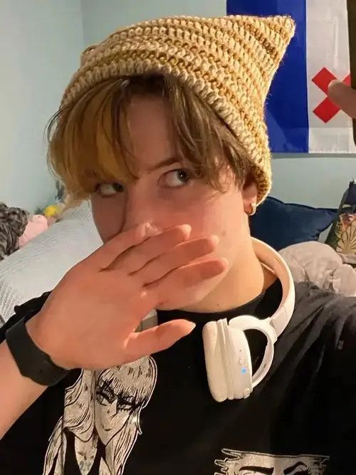 Other Knitted Beanie Hat in stripes with cat ears Size ONE SIZE - 2 Thumbnail