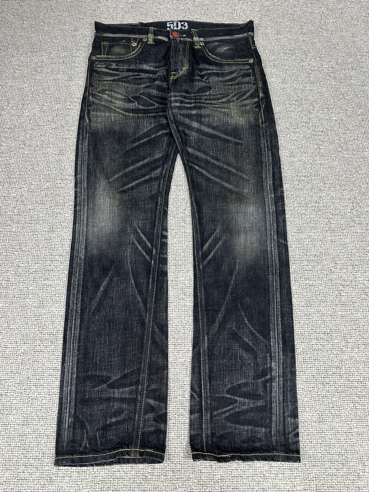Edwin Vintage Edwin 503 Blue Trip Black Denim 33x34 D775 Size US 33 - 1 Thumbnail