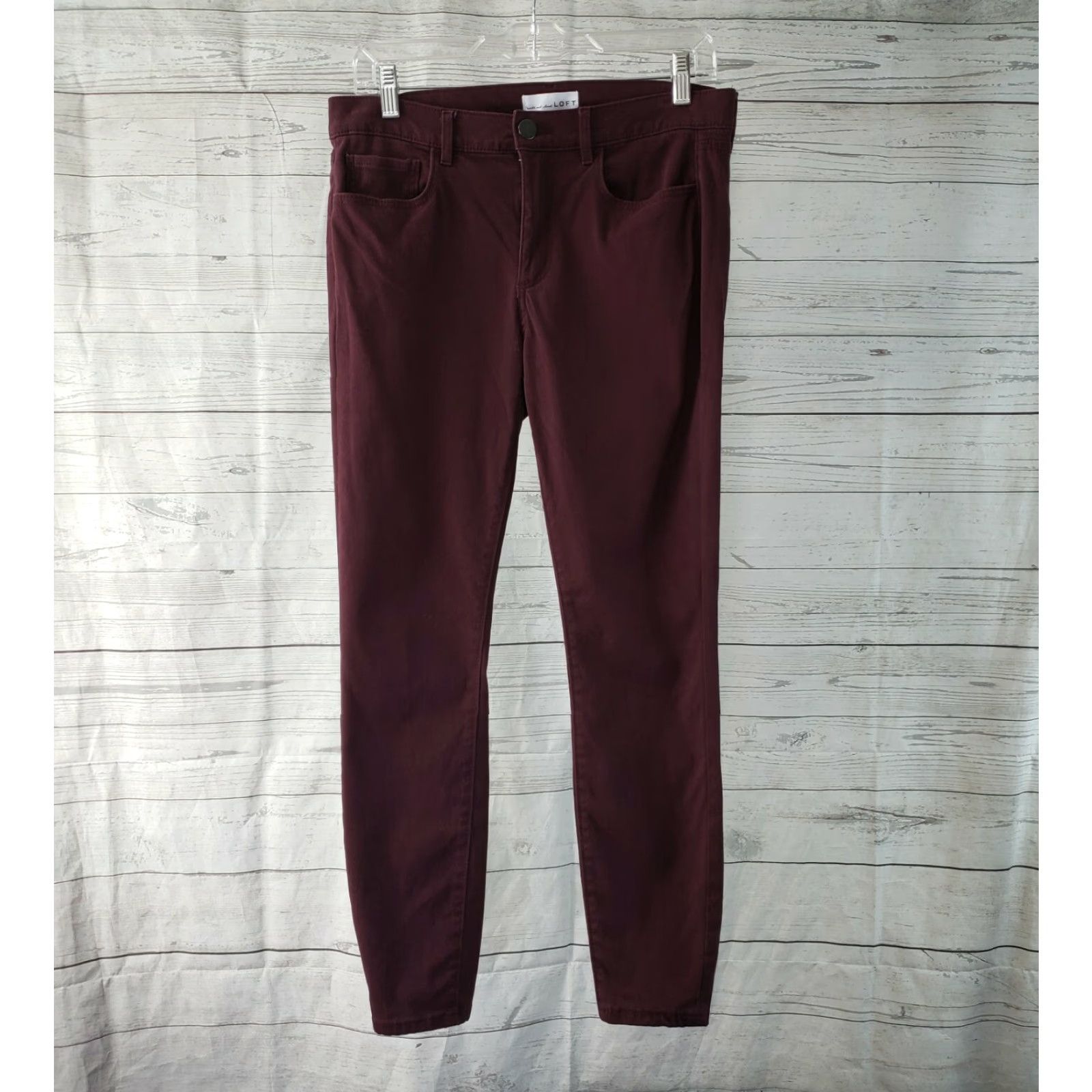 Ann Taylor VINTAGE Ann Taylor LOFT Womens Cropped Skinny Pants Sz 6 Maroon Mid Rise Cotton Blend Size 28" / US 6 / IT 42 - 2 Thumbnail
