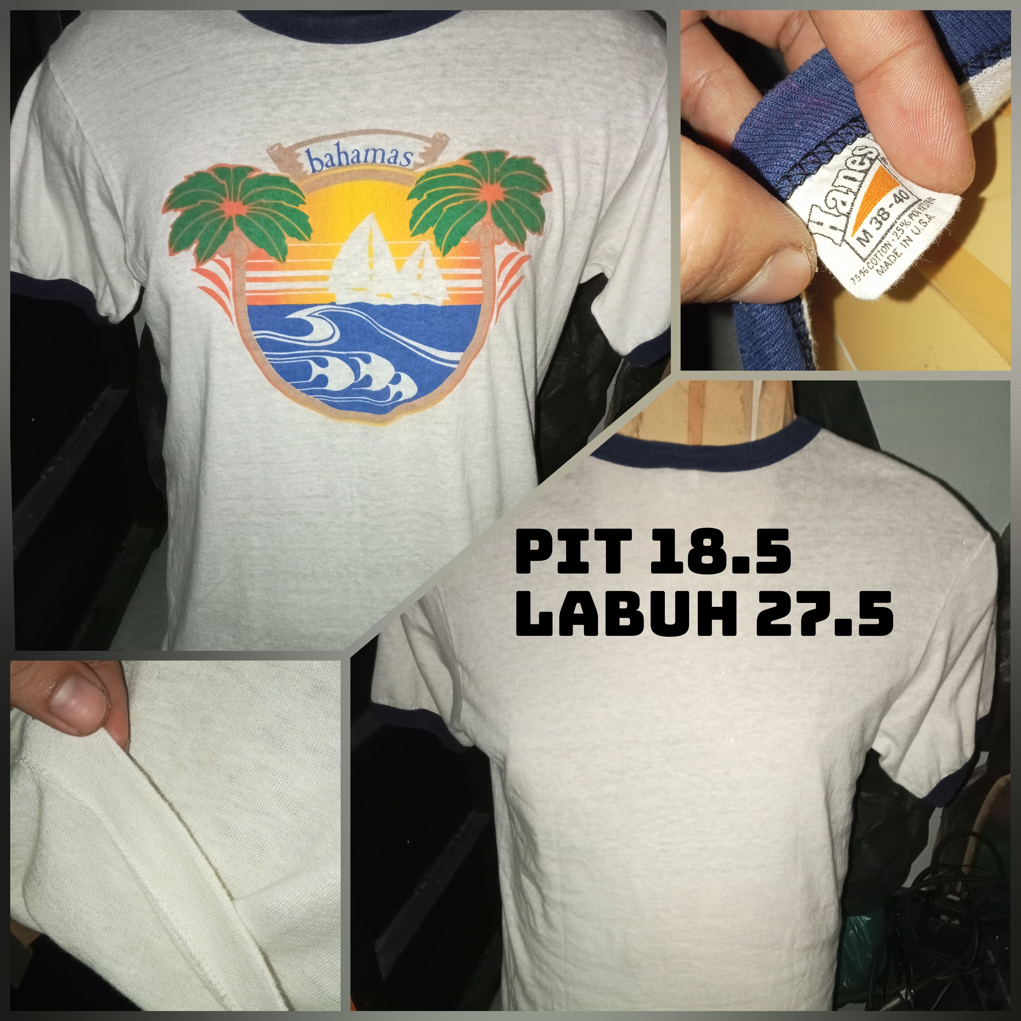 Hanes Vintage Ringer Bahamas T-shirt Size US M / EU 48-50 / 2 - 1 Thumbnail