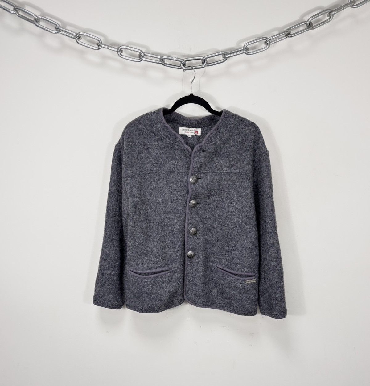 Other Vintage Der Wildschutz Trachten Grey Wool Cardigan Jacket Size L / US 10 / IT 46 - 1 Thumbnail