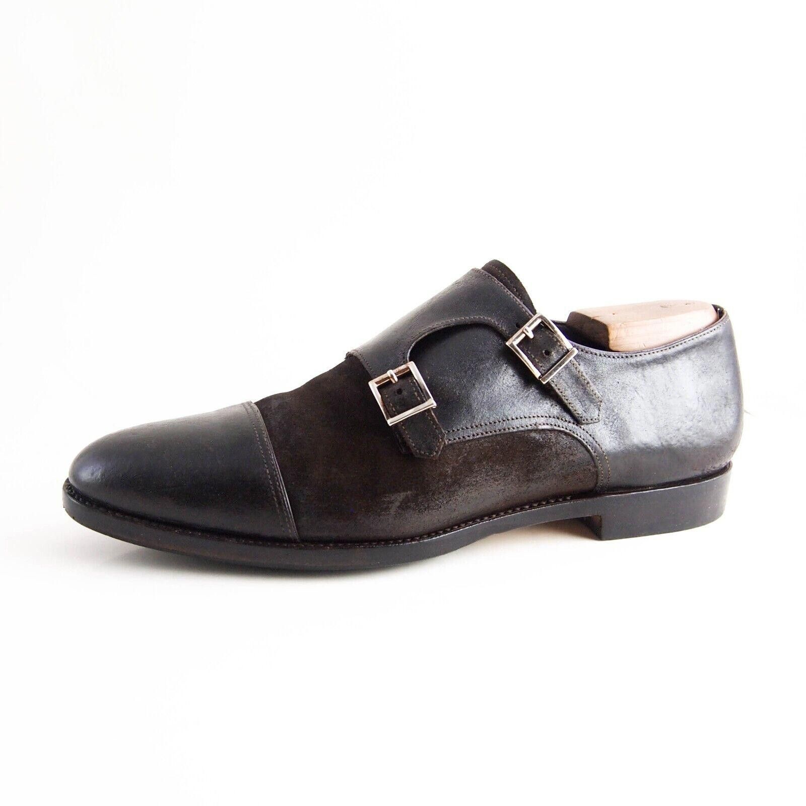 Santoni Double Monks Brown Leather Suede US 9.5 EU 42.5