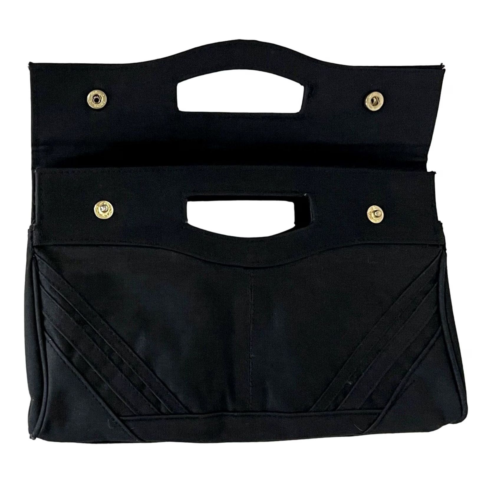 Vintage Bag World Vintage Purse Clutch Handbag Black Fabric Handle Women Solid Cotton Blend Exterior Black Lining Fabric Clutch Snap"} Size ONE SIZE - 3 Thumbnail