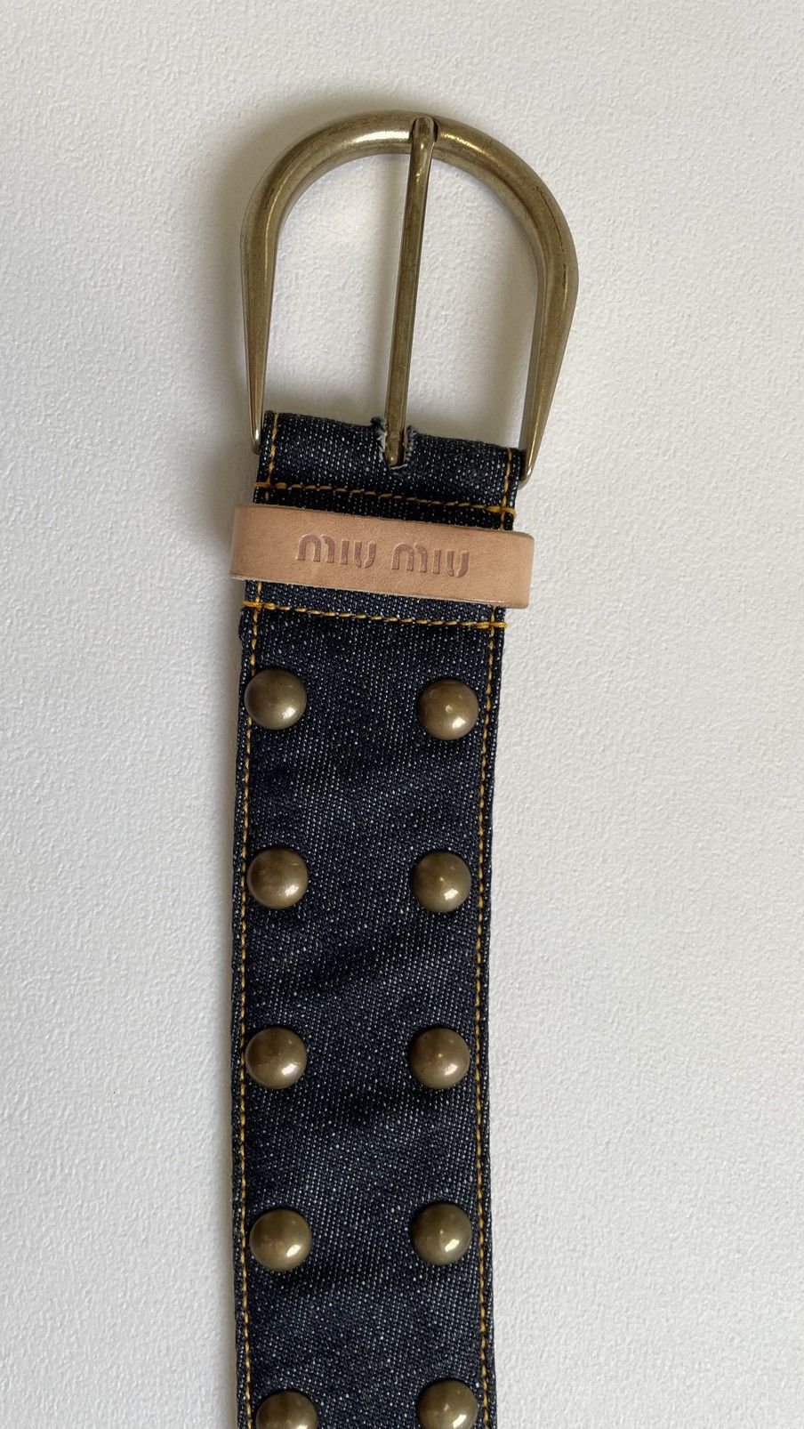 Miu Miu Mid 2000s Blue Studded Denim Belt Size 32 - 12 Thumbnail