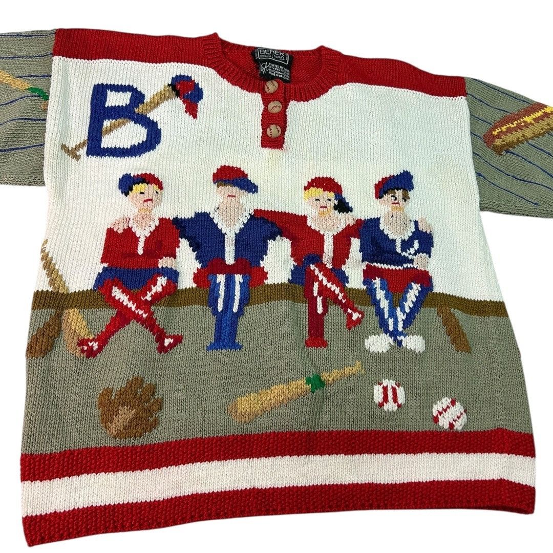 Other Vintage 1988 Berek Hand-Knit Baseball Themed Sweater - Women Size M / US 6-8 / IT 42-44 - 3 Thumbnail