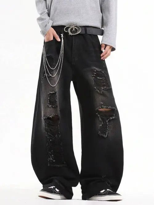 Jean × Vintage Distressed VINTAGE ripped baggy jeans pants Size US 30 / EU 46 - 2 Thumbnail