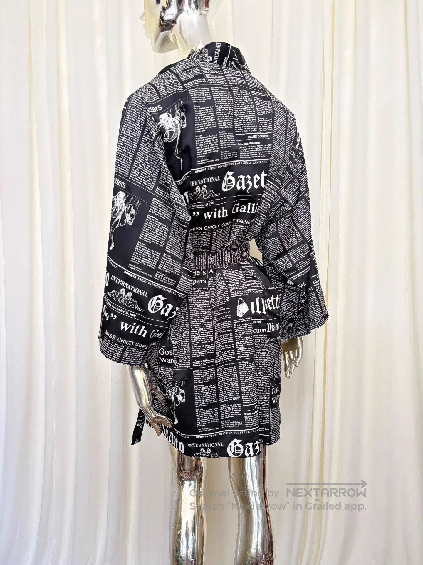 John Galliano Black Newspaper Print Robe with Belt. Size US S / EU 44-46 / 1 - 4 Thumbnail