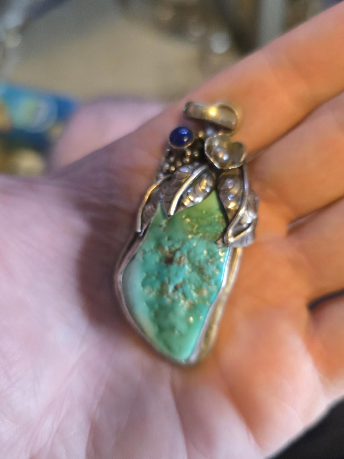 Studio D'Artisan Vintage Sterling Pendant Turquoise Lapis Lazuli Floral Size ONE SIZE - 4 Thumbnail