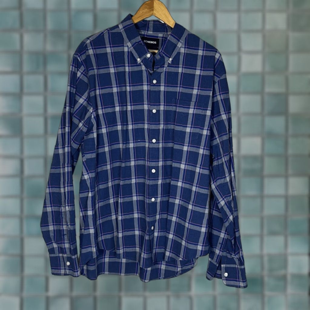 Bonobos Bonobos Men Slim Fit Button Down Blue Pink Plaid Long Sleeve Shirt XXL Blue Mens Shirt Size US XXL / EU 58 / 5 - 1 Thumbnail