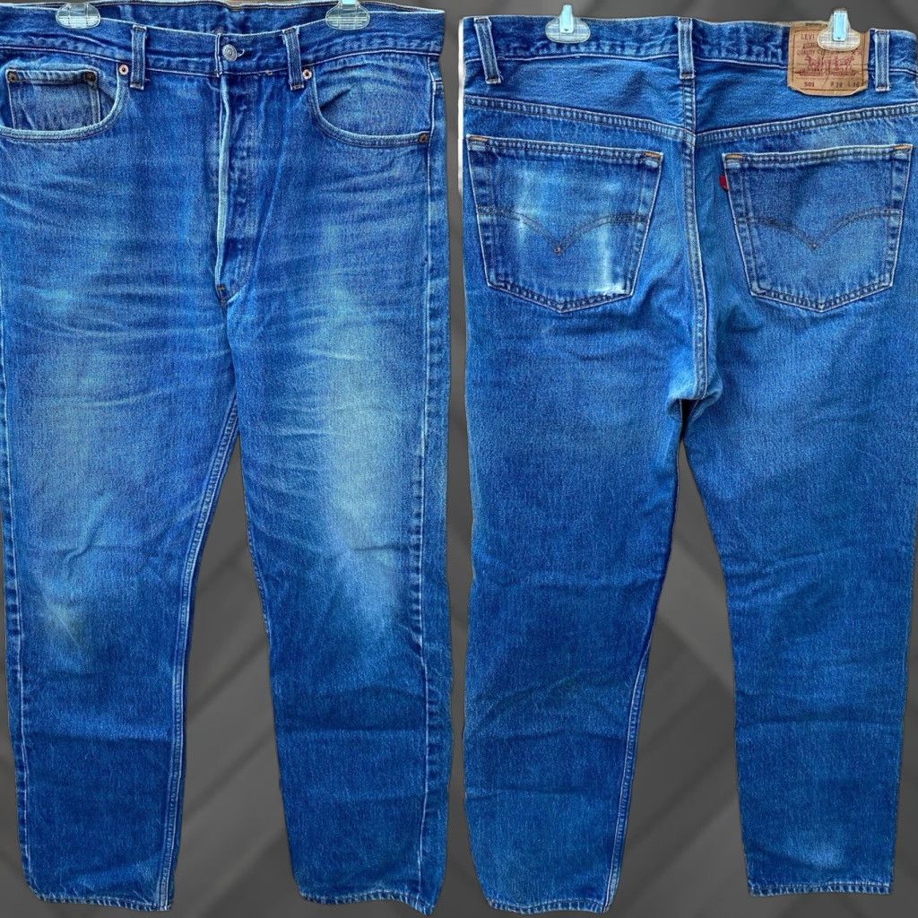 Levi's Vintage Levi's 501 Jeans Button Fly Made In USA W 38 L 36 But Measure W 36 L 32.5 Jeans Mens Regular Blue Cotton Denim 5-Pocket USA 50s 60s 70s Size US 38 / EU 54 - 1 Thumbnail