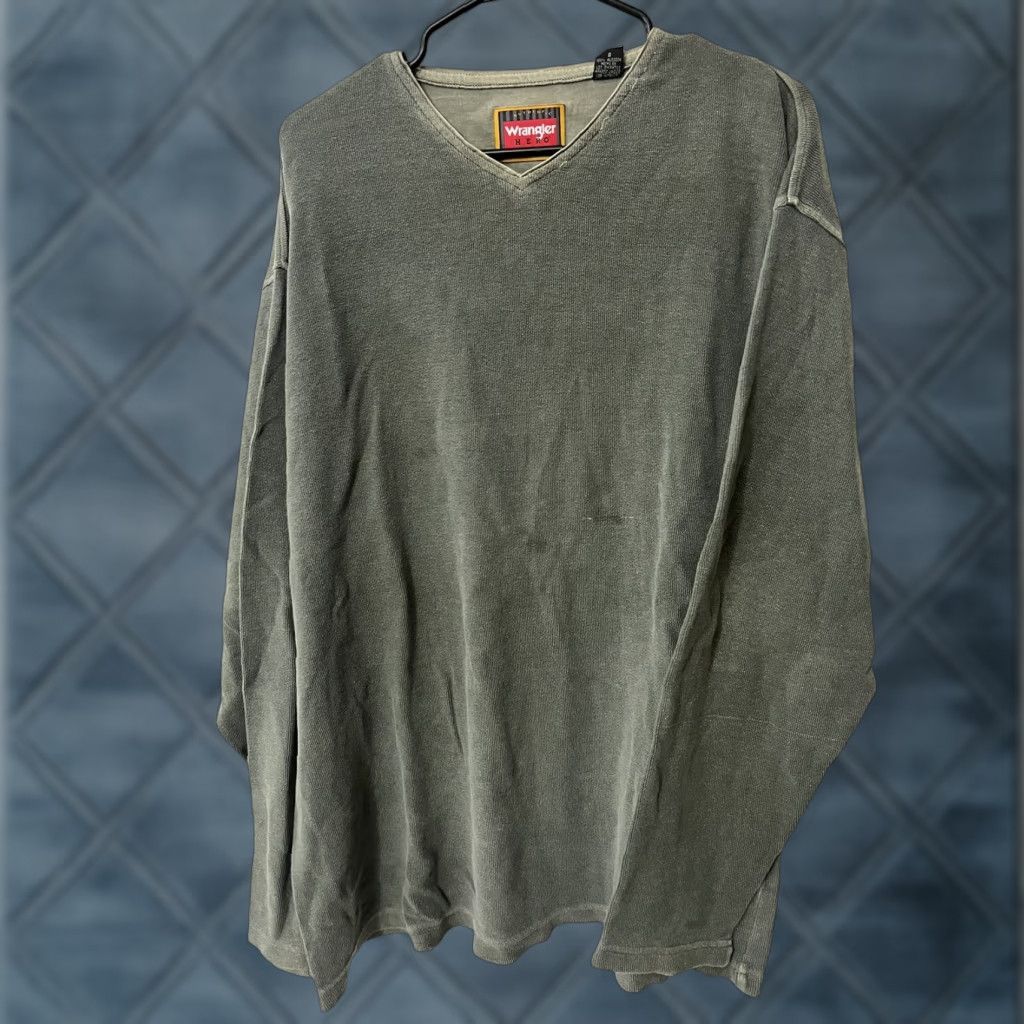 Wrangler Wrangler Hero Men V-Neck Sweater Solid Green Size Large Cotton Blend Knit Shirt? Size US L / EU 52-54 / 3 - 1 Thumbnail