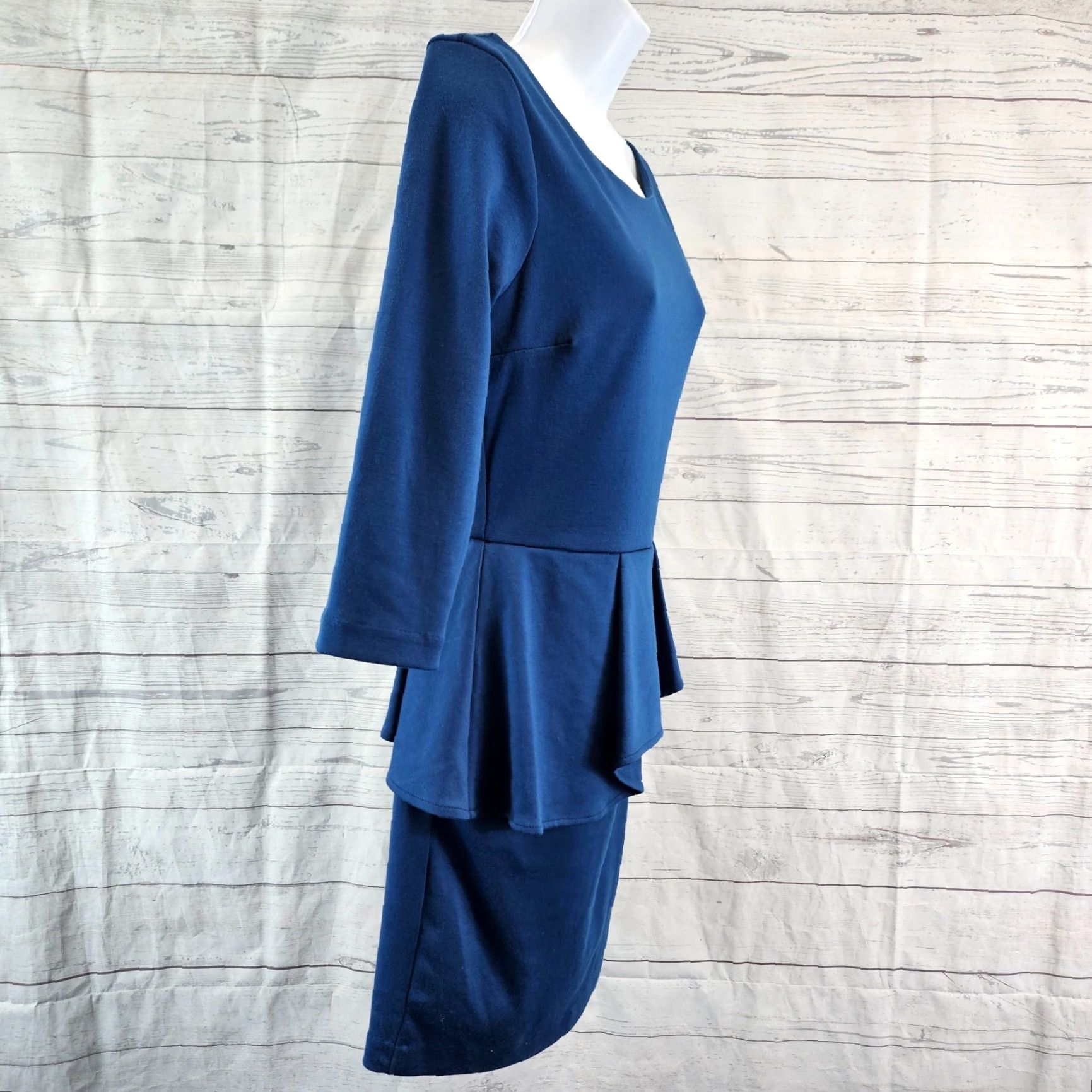 Vintage Sunday in Brooklyn Womens Dress Sz Small Solid Blue 3/4 Sleeve Ruffle Sheath Short Dress Womens Small Blue 3/4 Sleeve Size S / US 4 / IT 40 - 3 Thumbnail