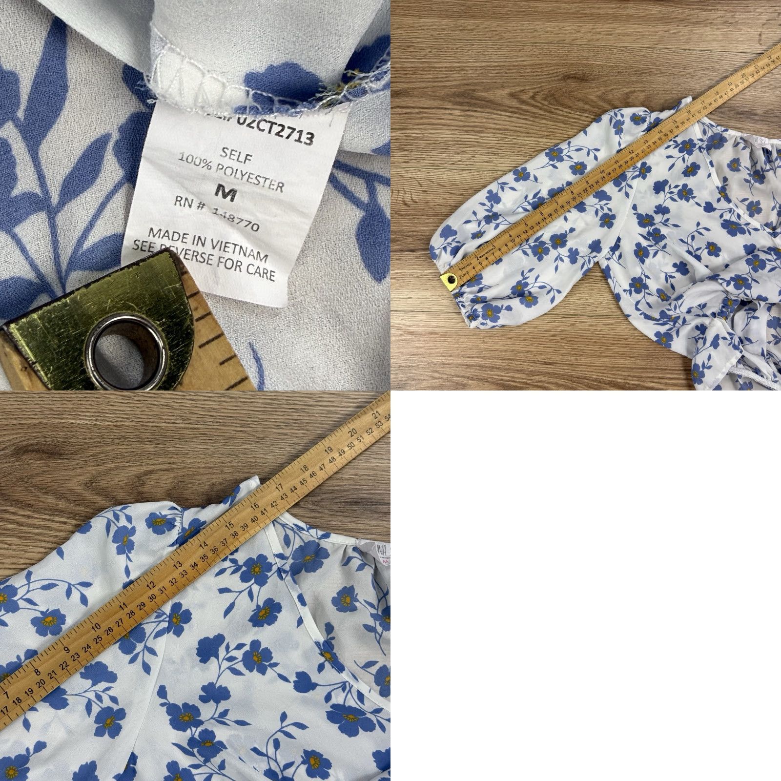 Vintage Sienna Sky Women's M White 3/4 Sleeve Floral Blouse Size M / US 6-8 / IT 42-44 - 8 Thumbnail