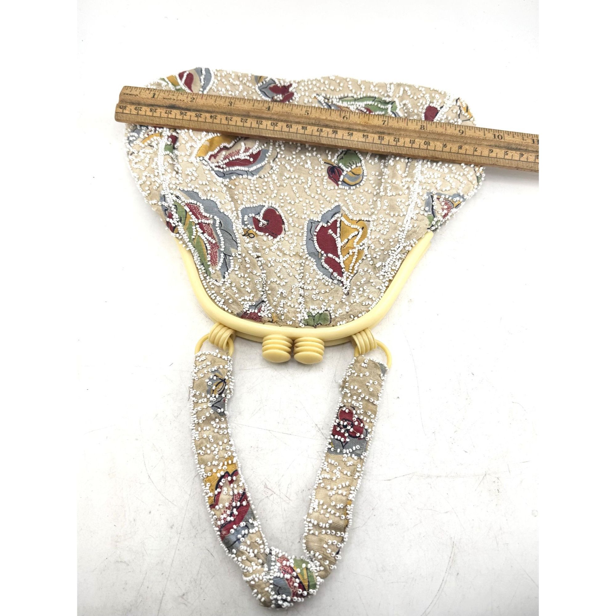 Vintage Vintage 1940s hand beaded silk floral top handle celluloid h Size ONE SIZE - 5 Thumbnail