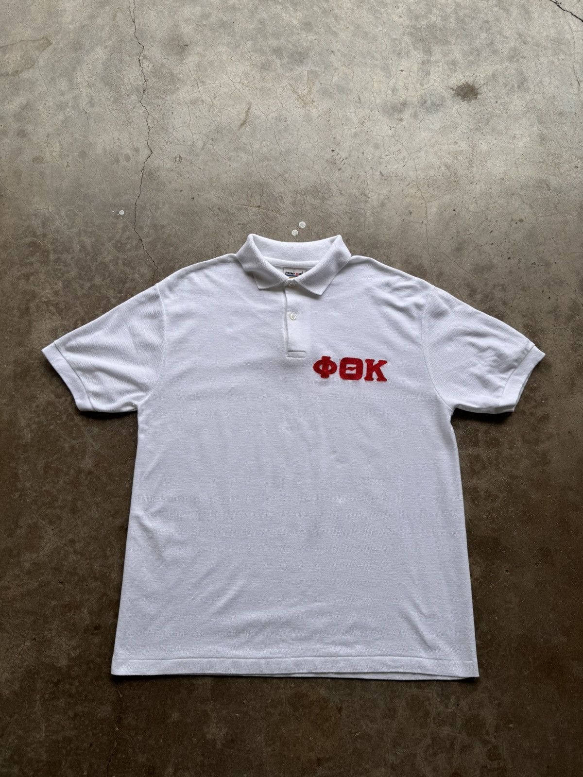 Vintage Phi Theta Kappa ΦΘΚ White Embroidered Polo Shirt
