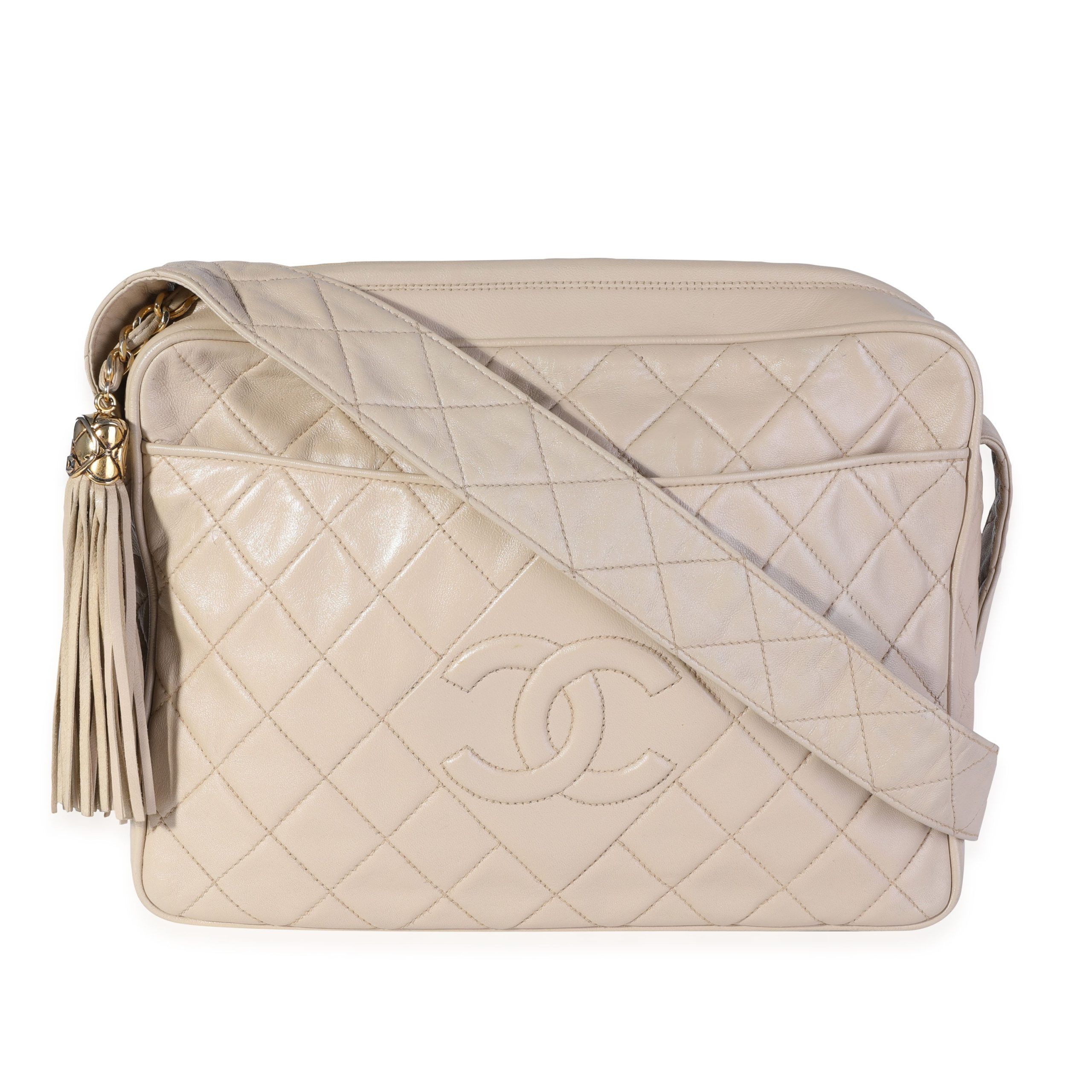 Chanel Beige Vintage Quilted Lambskin Camera Bag