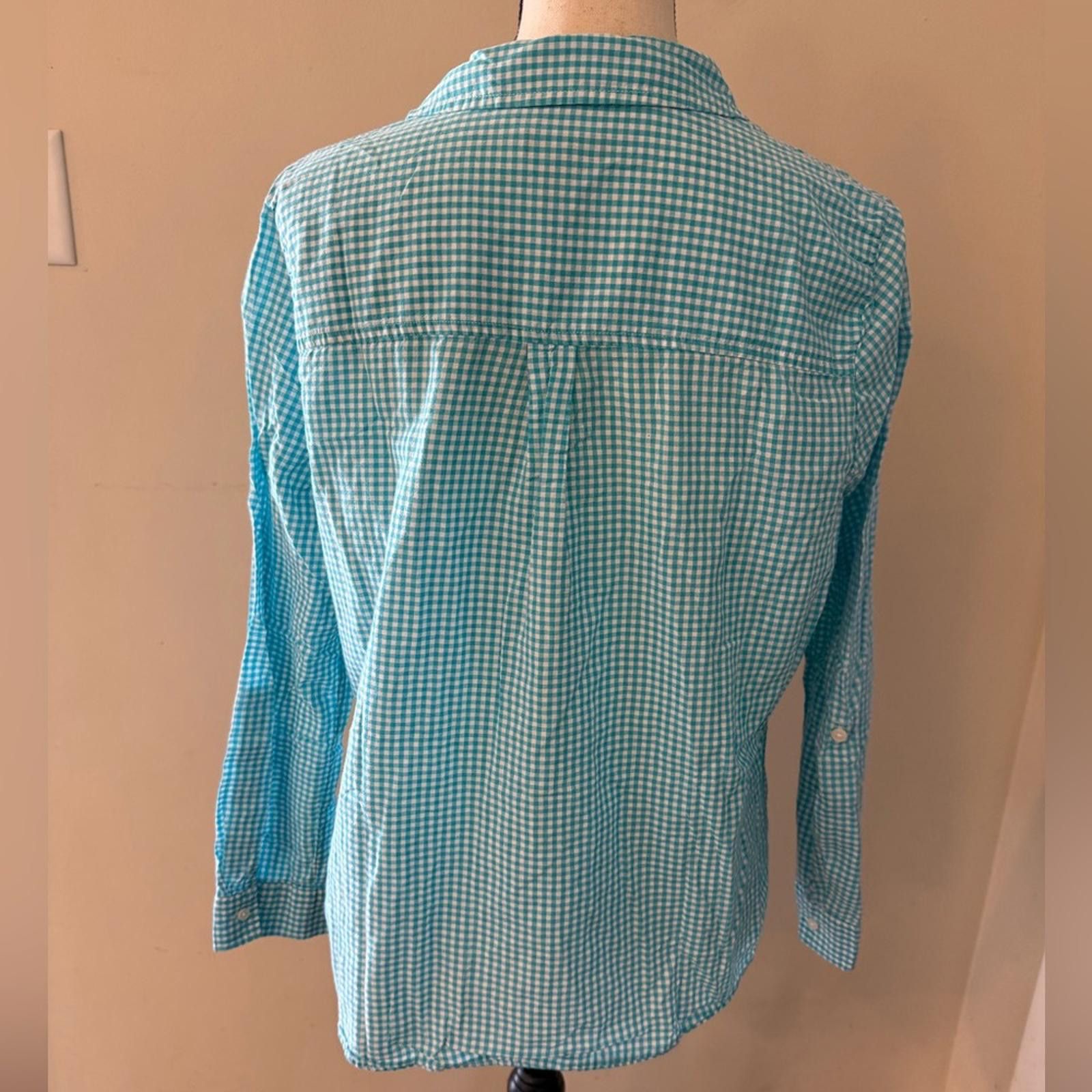 Erima Ericka teal white plaid ruffled button up long sleeve SZ LG Size L / US 10 / IT 46 - 2 Thumbnail