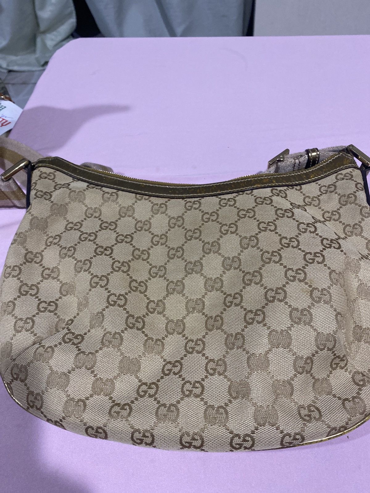 image of Gucci Half Moon Canvas Crossbody in Beige, Women's