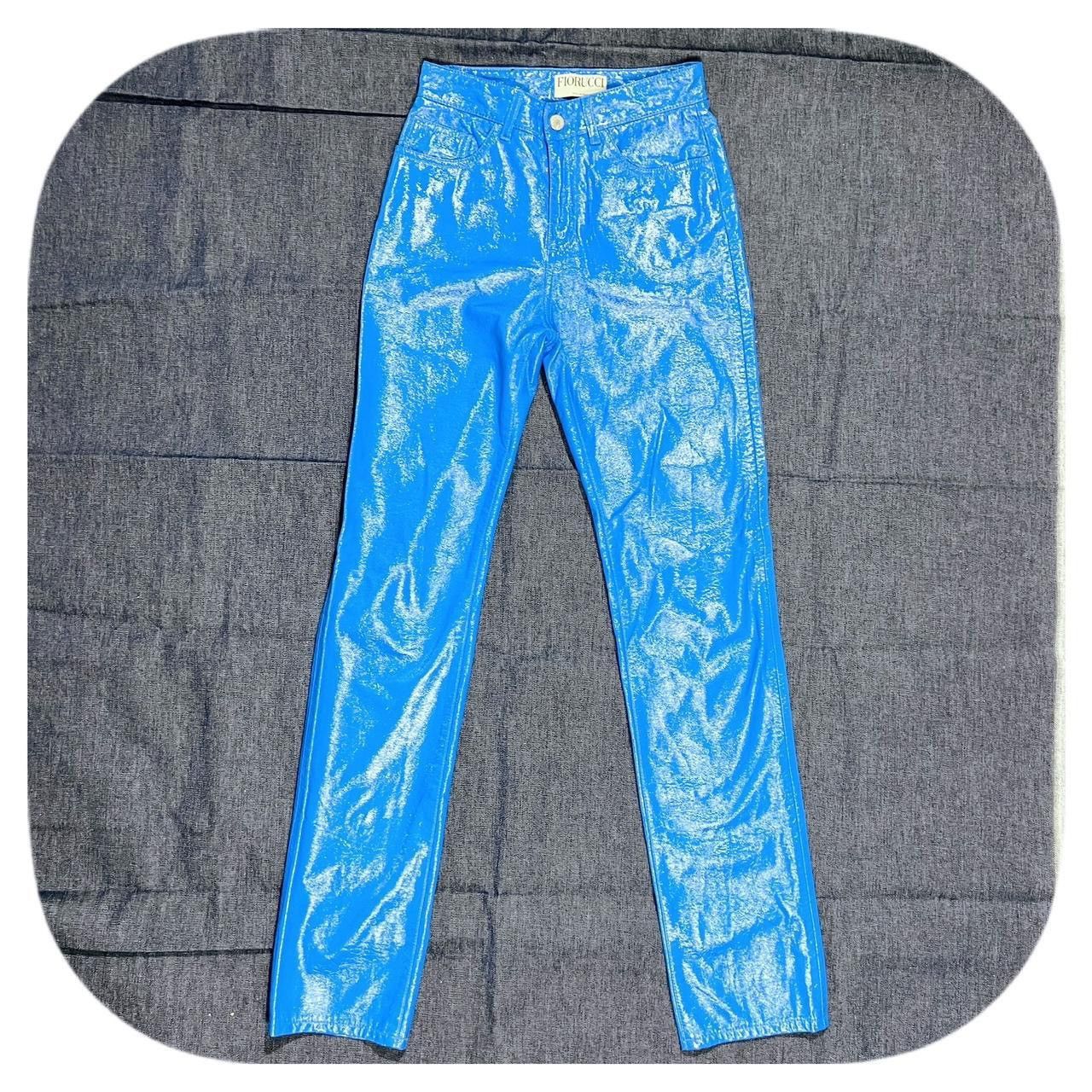Fiorucci VTG 90s Fiorucci Yves Cobalt Blue Vinyl Pants 26” Italy Size 26" / US 2 / IT 38 - 1 Thumbnail