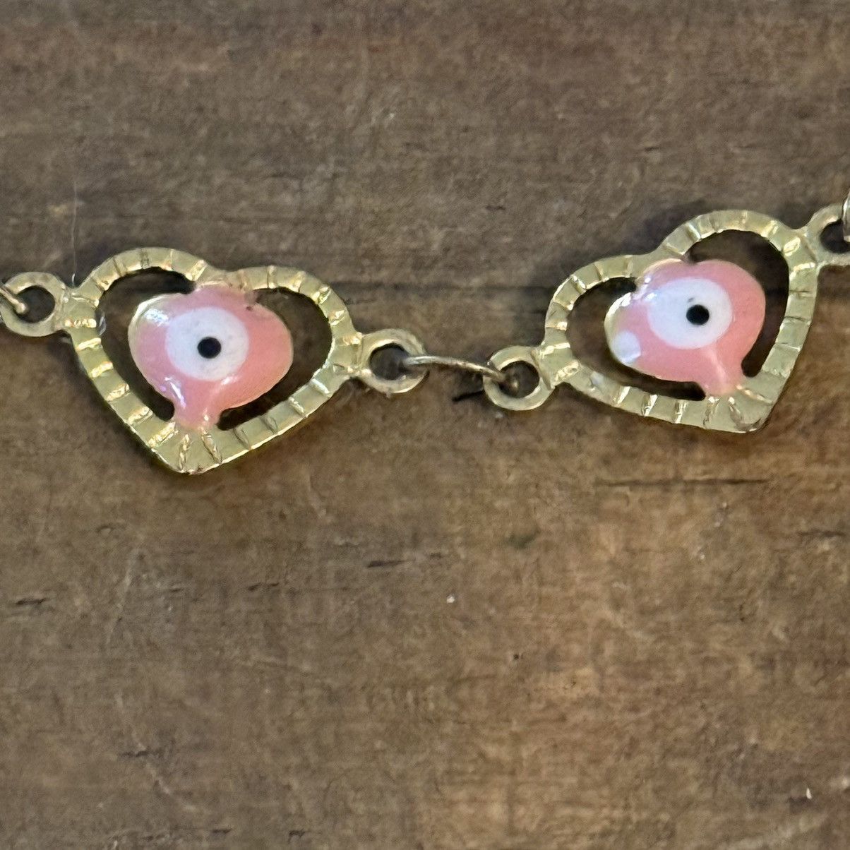 Other Gold stainless steel pink heart shaped evil eye bracelet Size ONE SIZE - 7 Thumbnail
