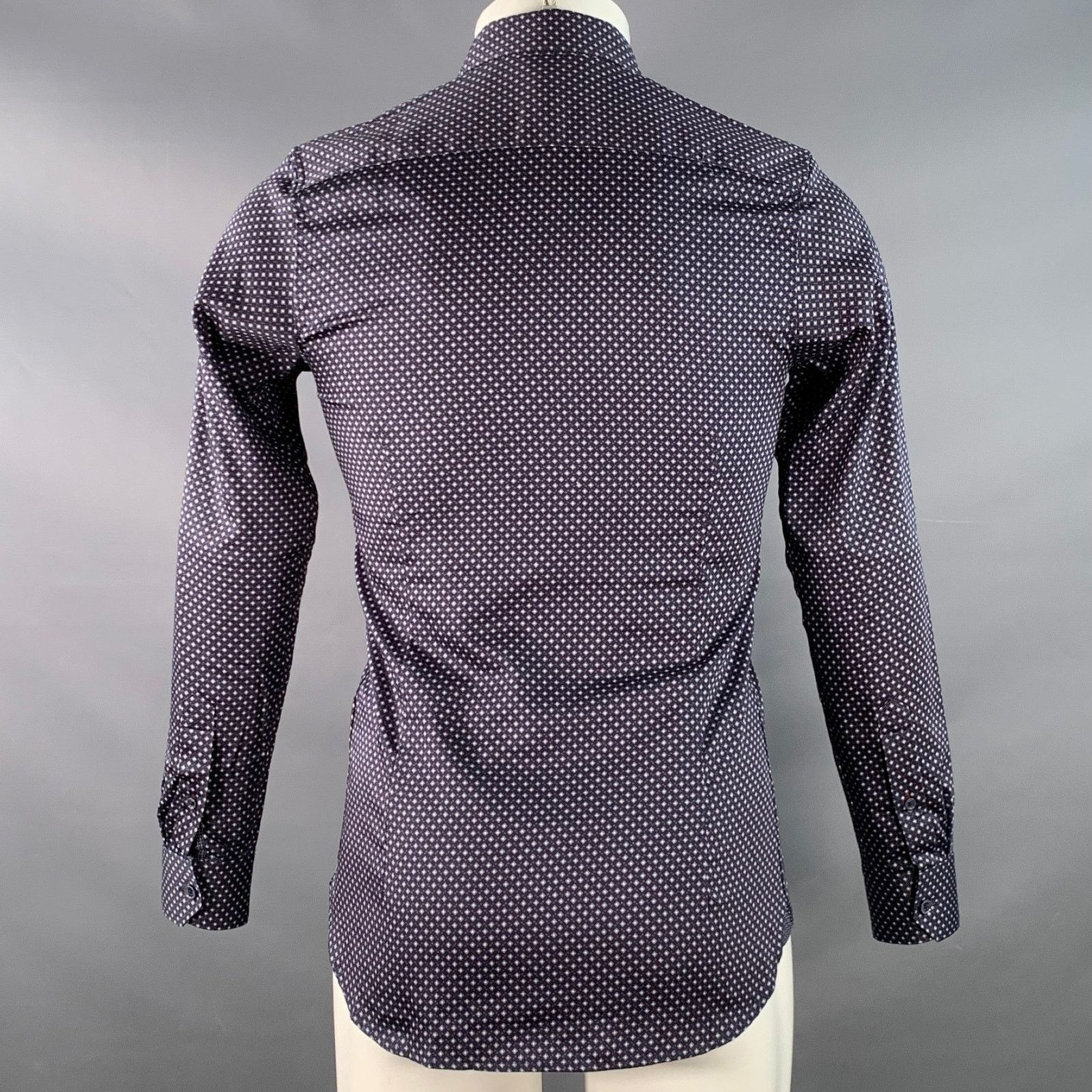 Ted Baker Merci Navy Grey Squares Cotton Spread Collar Long Sleeve Size US XS / EU 42 / 0 - 4 Thumbnail