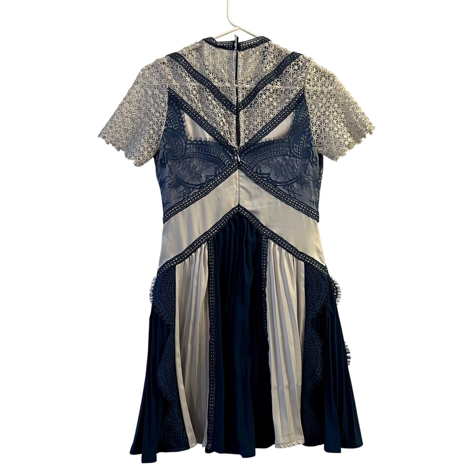 Self Portrait Lace Panel Pleated Blue Mini Dress size 4 CL -  www.antelopusenergy.com