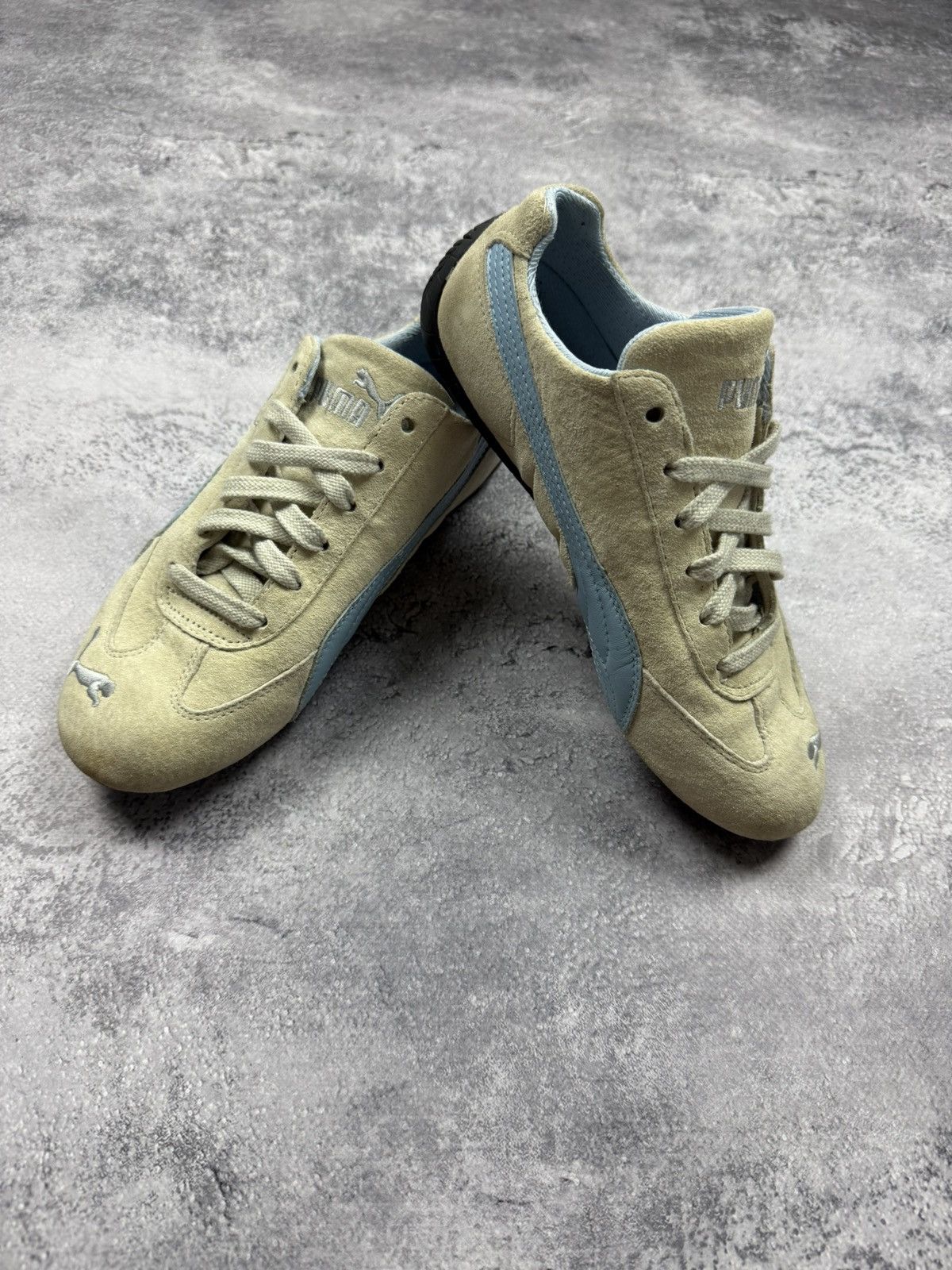 Puma Vintage Y2K Puma Speedcat Low Top Suede Beige/Blue Sneakers Size US 7 / IT 37 - 8 Thumbnail