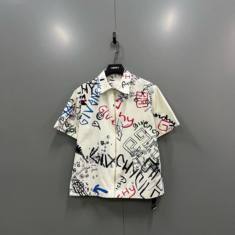 Givenchy Givenchy Size38 Graffiti Printed Zip Up Short Sleeve Shirt Size US M / EU 48-50 / 2 - 1 Thumbnail