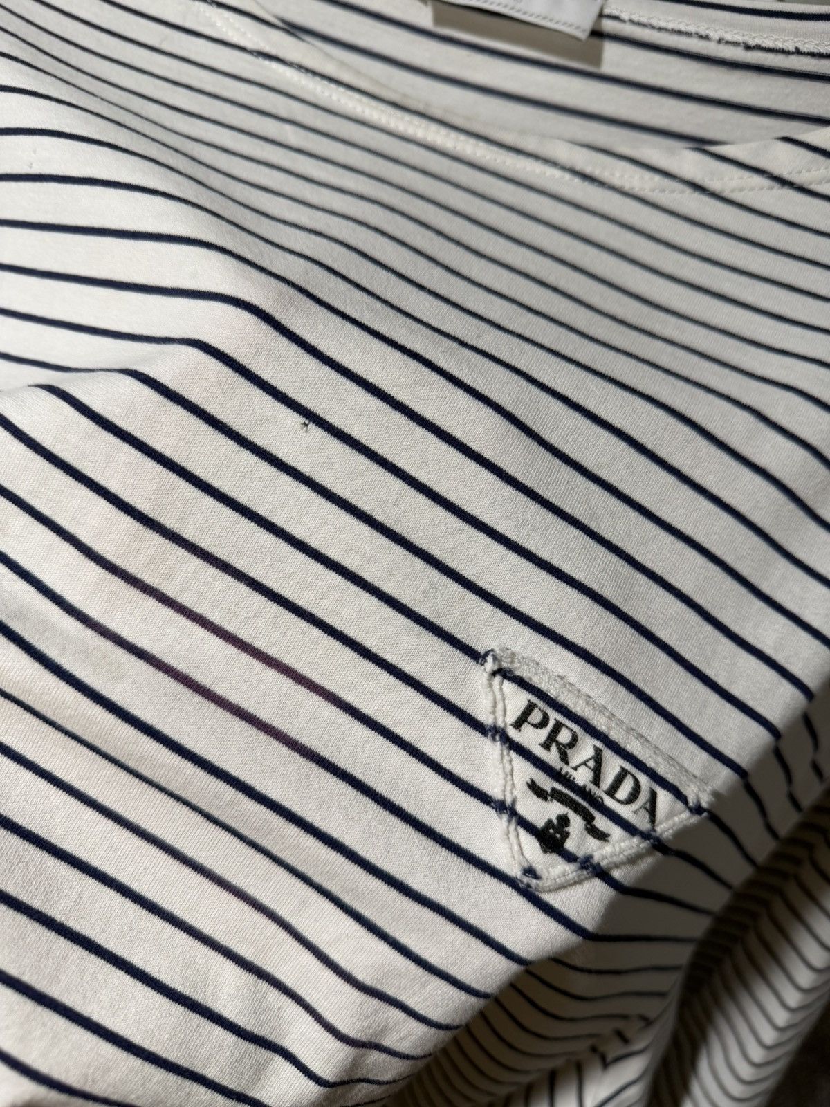 Prada Prada Striped Navy White Cotton Triangle Logo T-Shirt Size US XXL / EU 58 / 5 - 20 Thumbnail